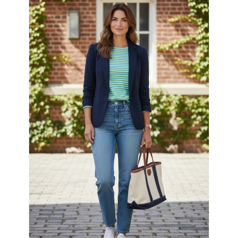 RULON REED Striped 3/4 Sleeve Top M